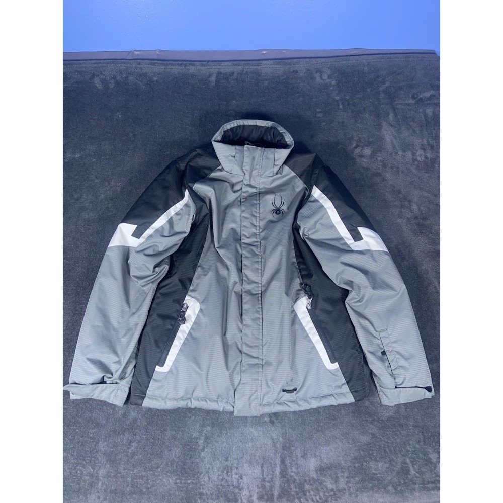 Spyder Boys Gray & Blackā Ski Jacket Size L (14/16) Snow Jacket Winter Wear